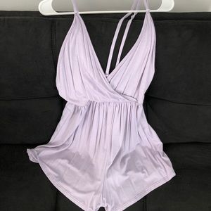 Light purple short jumpsuit.